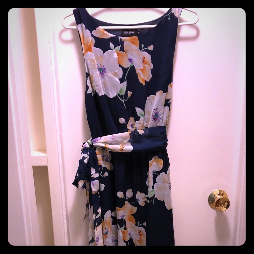 ModCloth Floral Maxi Dress In Navy